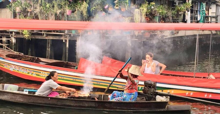 Bangkok: Canal Boat Tour, Big Buddha & Artist's House - Boarding the traditional longtail boat