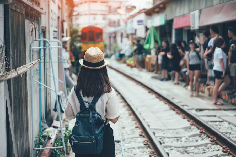 Bangkok: Damnoen Saduak, Train Market & Mahanakhon Day Trip - Riding the train into Maeklong Railway Market
