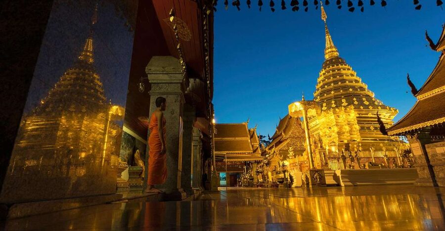 Chiang Mai: Doi Suthep & Wat Umong Twilight Tour with Pickup - Doi Suthep: Chiang Mai glowing below