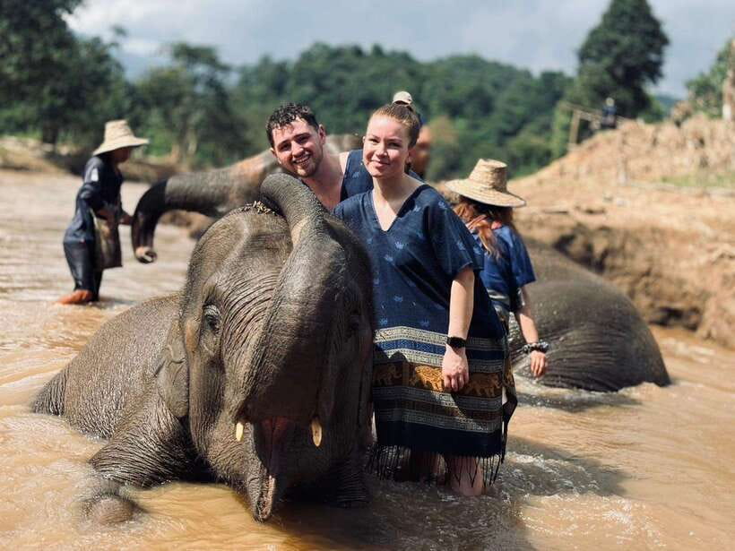 Chiang Mai: Elephant Sanctuary, Long Neck & Sticky Waterfall - Walking through the forest and bathing in the river