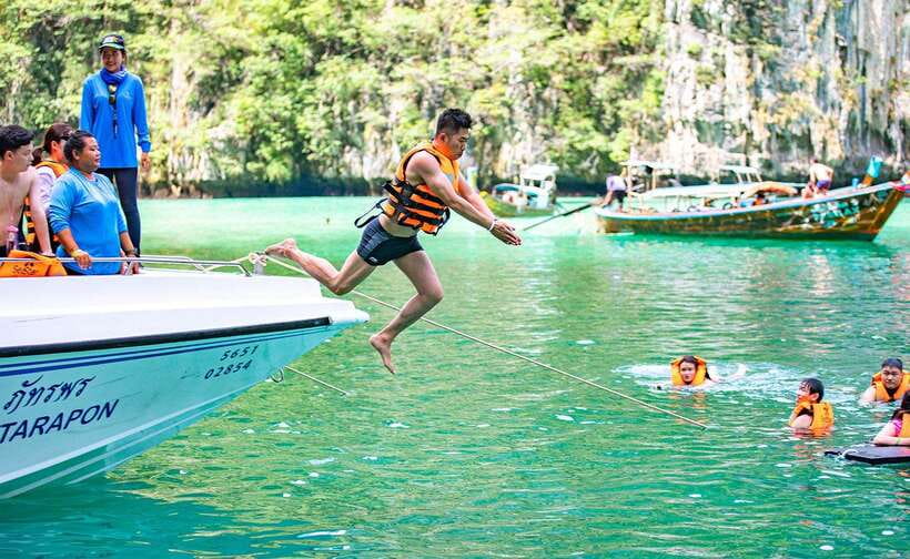 From Krabi: Maya Bay, Bamboo & Phi Phi Islands Day Tour - The morning pickup and speedboat ride