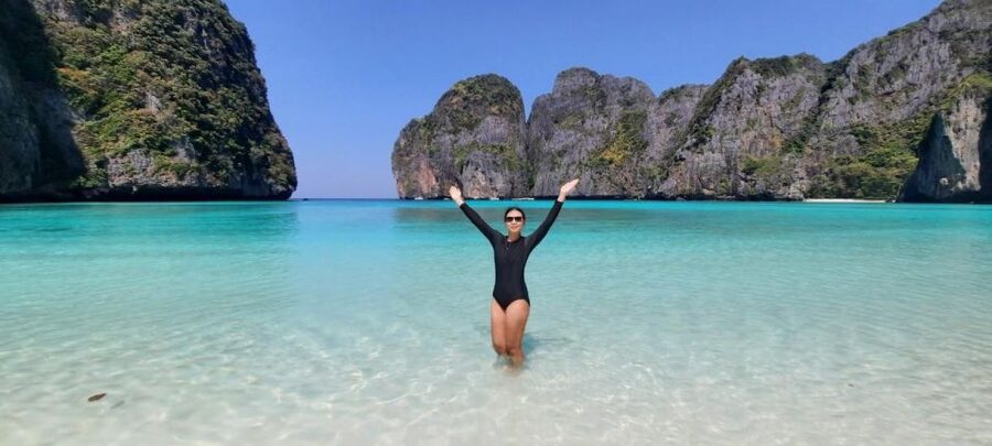From Phi Phi: Sunrise Maya Bay, Pileh Lagoon Speedboat Tour - Monkey Beach offers wildlife with a firm warning